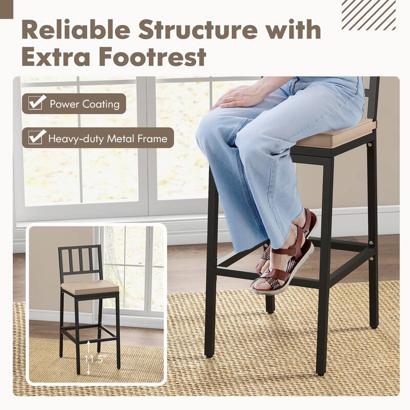 Gymax Patio Bar Chair Set of 2 Heavy Duty Metal All Weather Bar Stools