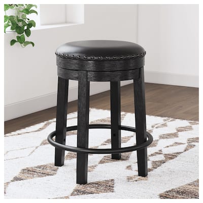 Signature Design by Ashley Valebeck Black Upholstered Swivel Stool - 19.25" W x 19.25" D x 24.38" H