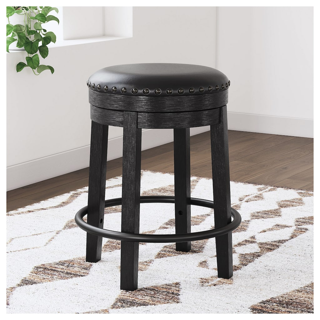 Signature Design by Ashley Valebeck Black Upholstered Swivel Stool - 19.25" W x 19.25" D x 24.38" H