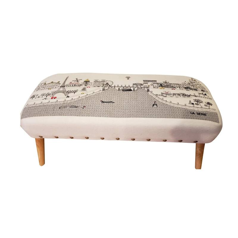 HomeRoots 38" NYC Daylight Skyline Embroidered Ottoman