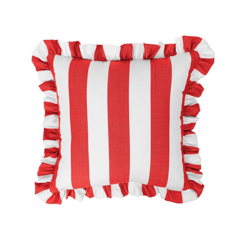 Sherry Kline Cabana Stripe Indoor/Outdoor Set of 2 18" Filled Ruffle Pillow - Red/White