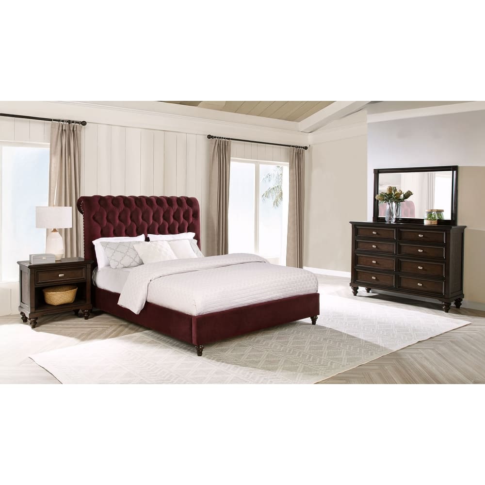 Devon Bedroom Set Wine Red and Dark Oak