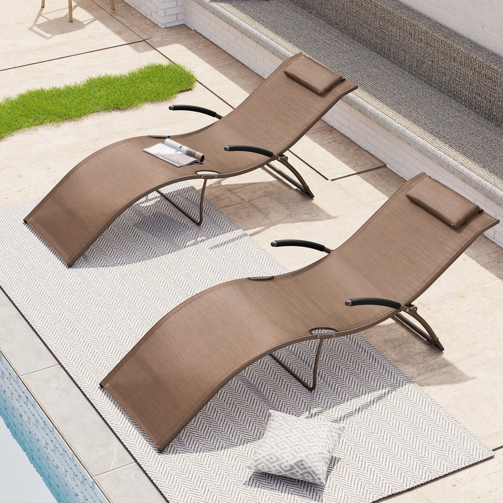 Crestlive Products Outdoor Aluminum Chaise Lounge Chair with Adjustable Backrest