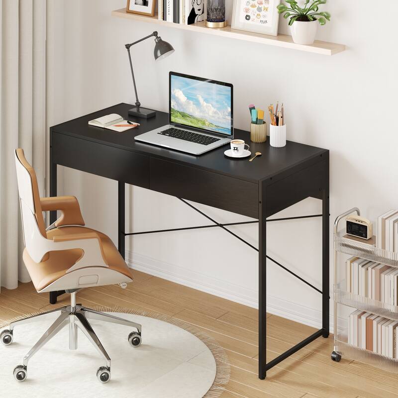 Gymax Modern 2-Drawer Computer Desk w/ Reinforced Heavy-Duty Metal