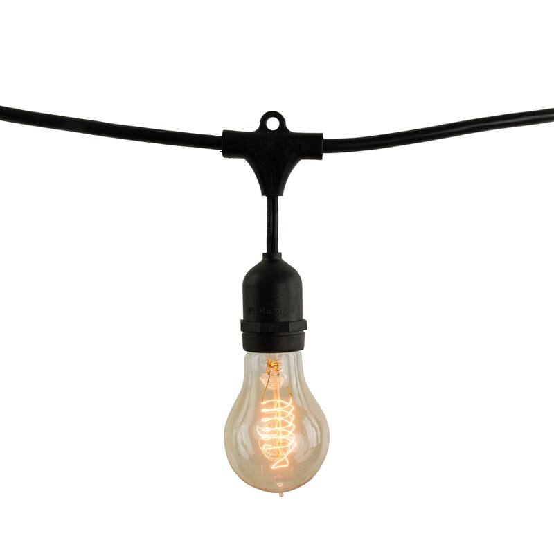 Bulbrite 48 ft Indoor/Outdoor 15-Socket (E26) Decorative String Light Kit, Black - Amber Incandescent Nostalgic Loop Filament