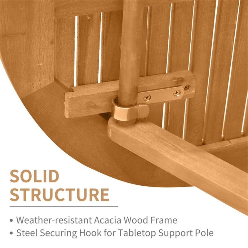 Teak Acacia Wood Folding Patio Bistro Set Table and Chairs for Outdoor Use - 16.25" x 20" x 32.25"