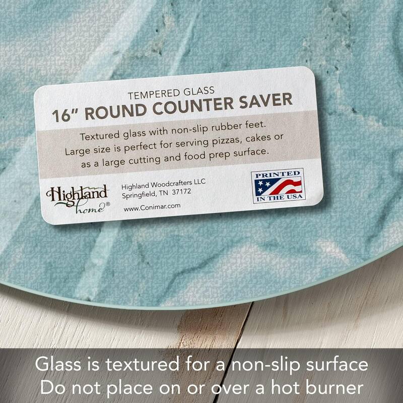 Teal Quartz Design 4mm Heat Tolerant Round Tempered Glass Cutting Board 16" Round Made in the USA, Cake Plate, Pizza Stand