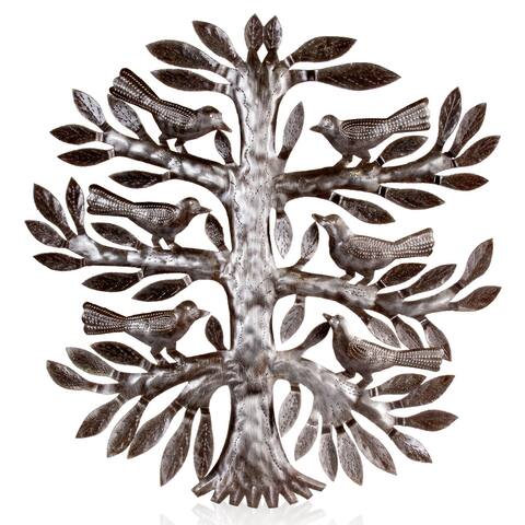 3D Tree of Life with Sitting Birds Haitian Steel Drum Wall Art