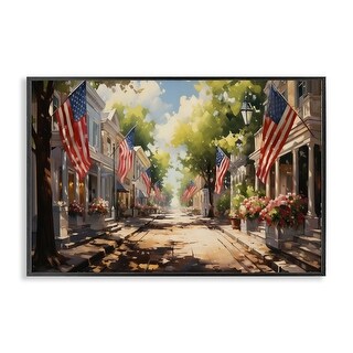 Stupell American Flag Lined Street Framed Giclee Art Design By Arlington Prints