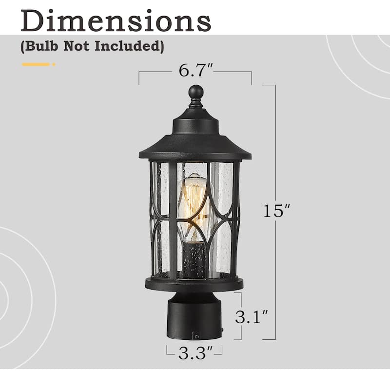 2 Pack Modern Outdoor Post Lanterns for Patio Garden, Seeded Glass Shade