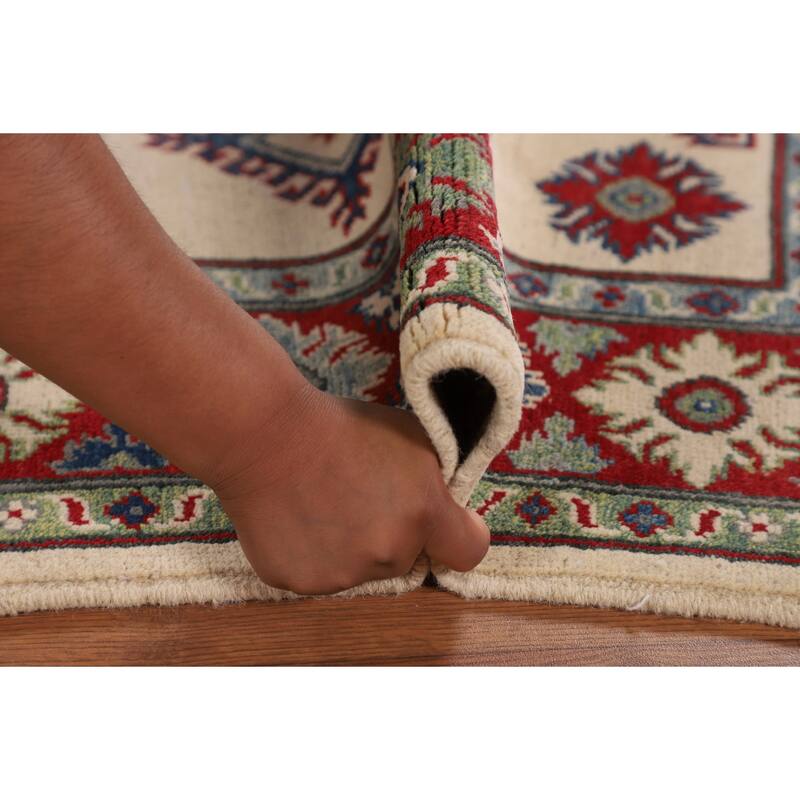 Ivory Kazak Area Rug Hand-Knotted Wool Carpet - 3'11" x 5'6"