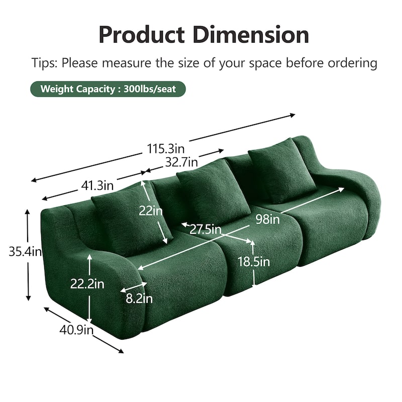 GDF Studio - Fairford 3-Seat Modular Sofa With Curved Armrests & Non-Slip Base