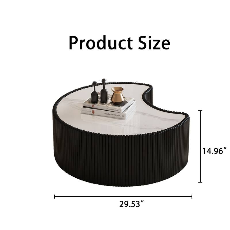 Stylish Modern Coffee Table with Light Sintered Stone Top, Irregular Accents Table, Sofa Side Table with Faux Leather Frame