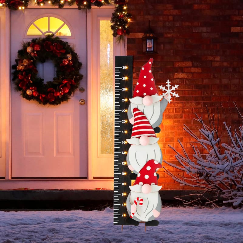 Glitzhome Christmas LED Lighted Wooden Snowman Gauge Yard Stake Wall Decor