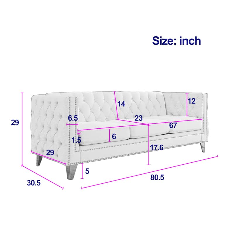 Homy Casa Velvet Sofa, Button Tufted Couch with Golden Metal Legs