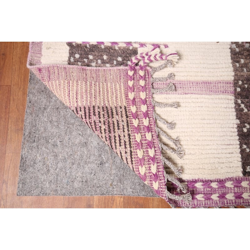 Striped Moroccan Modern Area Rug Handmade Wool Carpet - 8'11"x 12'7"