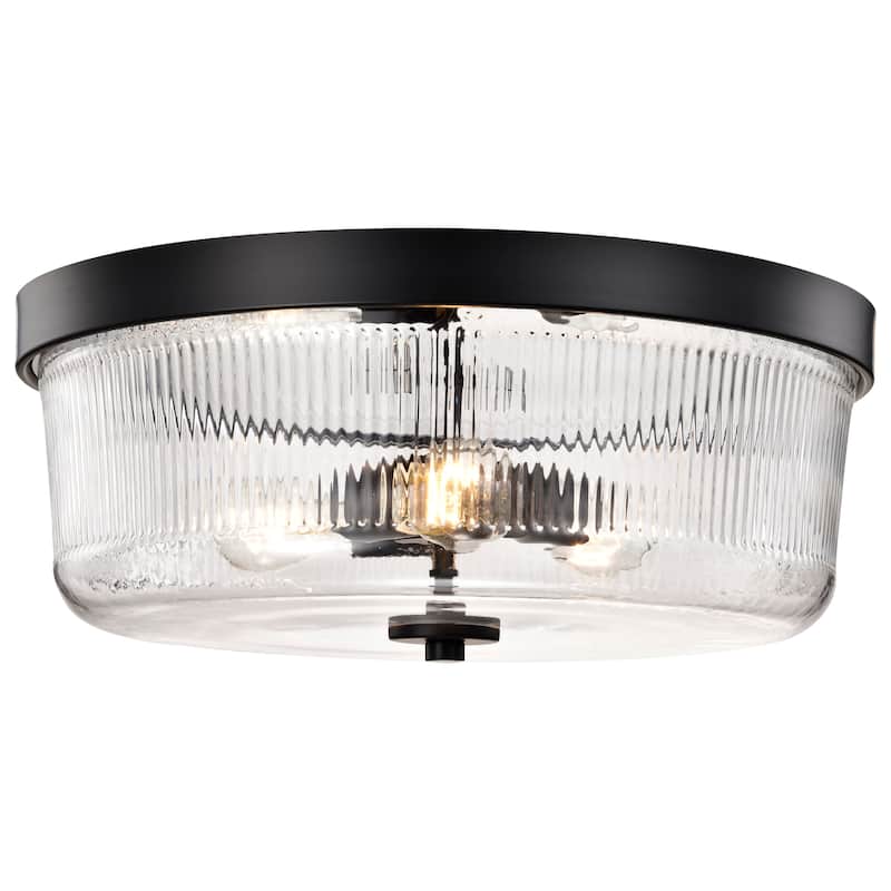 Grayson Large Flush Mount Matte Black Finish Clear Ribbed Glass - Matte Black