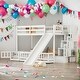 preview thumbnail 11 of 18, Twin Over Full Bunk Bed with Safety Guardrails,Pine Solid Wooden Kids Beds with Slide and Storage Staircase White