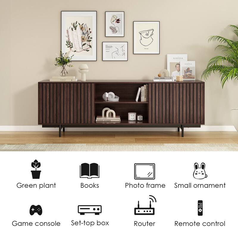 Rossetta Medieval Farmhouse style Pop-Up Door Design Wood TV Stand with Storage Shelf, up to 75"