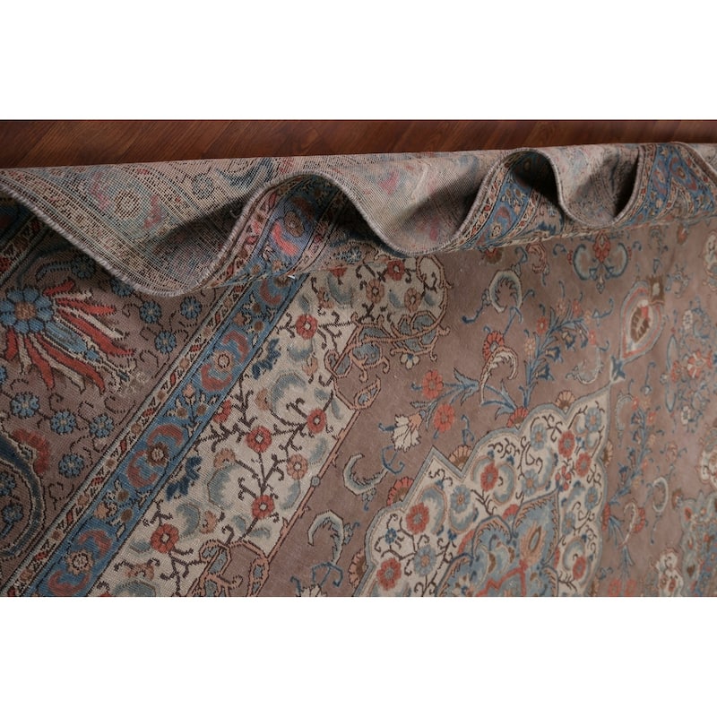 Grey Tabriz Persian Vintage Area Rug Hand-Knotted Wool Carpet - 9'3" x 12'8"