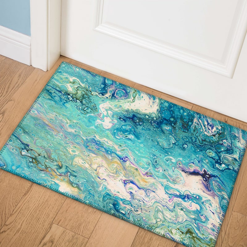 Indoor/ Outdoor Addison Karina Abstract Washable Area Rug - 1'8" x 2'6" - Seaglass