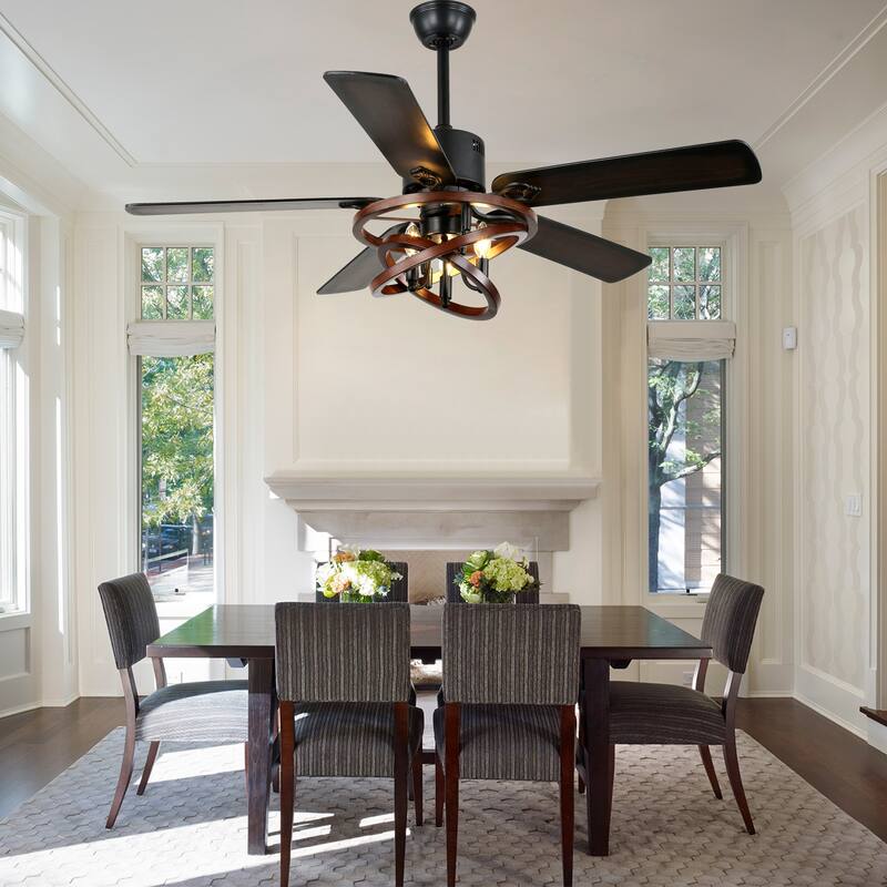 Bella Depot 52" Rustic Cage Ceiling Fan with Light and Remote 6-Speed Reversible Fan
