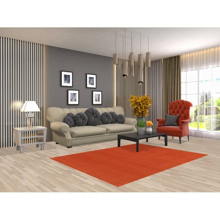 Orange Modern Gabbeh Area Rug Oriental Hand-Knotted Wool Carpet - 4'8" x 6'4"