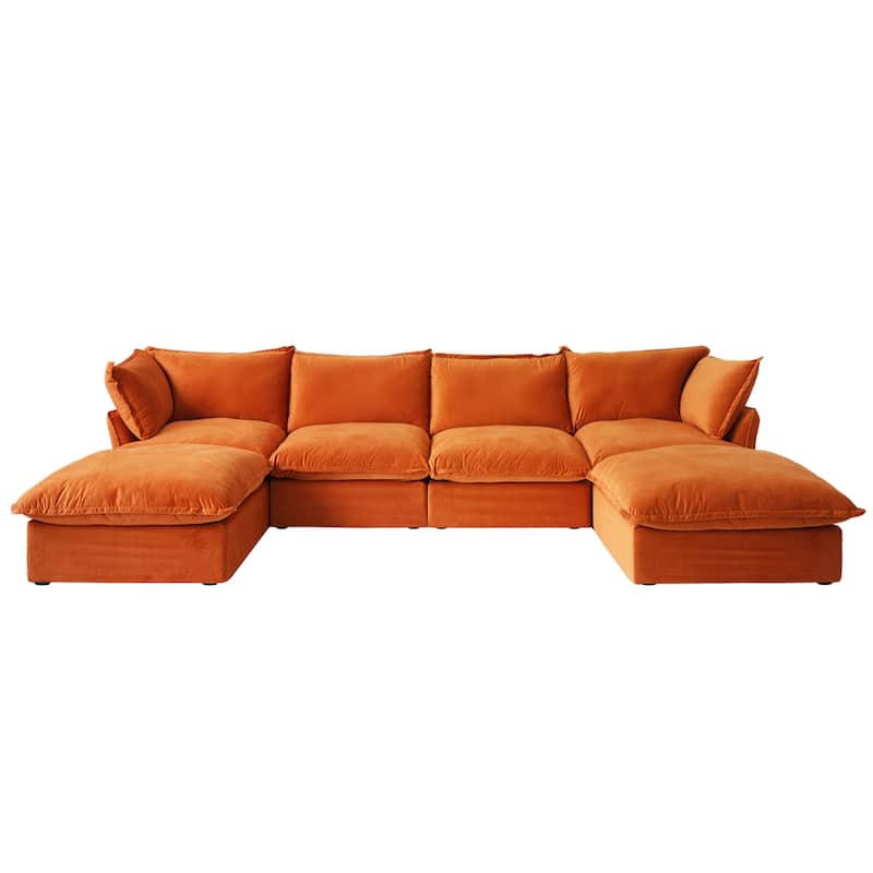 162.98" U-shape Velvet Sectional Sofa Oversize Modular Soft Couch
