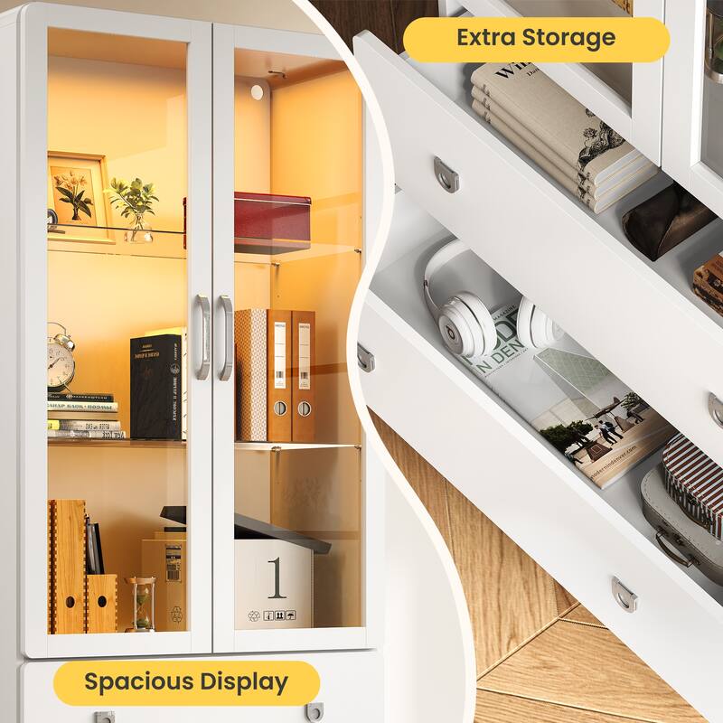 64'' Tall Display Cabinet with Acrylic Doors and LED Lights - N/A