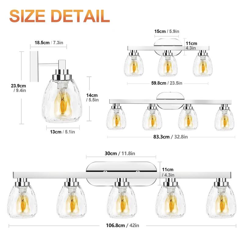 3/4/5 Light Bathroom Vanity Light Wall Sconce with Glass Shade
