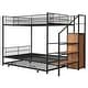 preview thumbnail 10 of 26, Twin Over Full Size Bunk Bed with Trundle and Bulit-in Wardrobe, Metal Bunk Bedframe with Lateral Storage Ladder & Wire Shelving