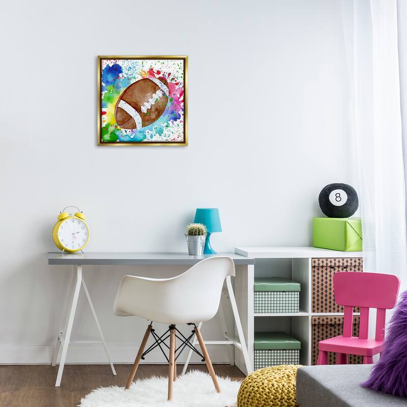 Stupell Vivid Splash & Football Framed Floater Canvas Wall Art Design By Kim Allen