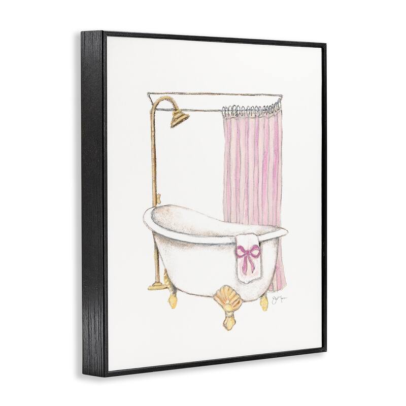 Stupell Simple Bathtub with Bow Framed Giclee Art Design By Janet Tava
