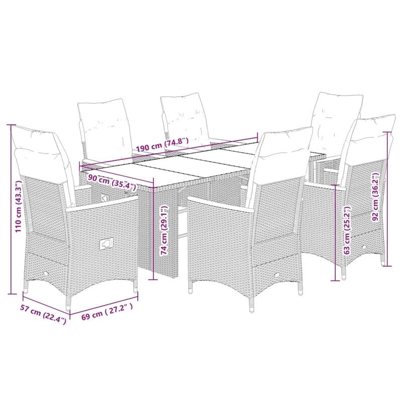 vidaXL Garden Dining Set Grey - 23.2 x 22.0 x 36.2 in