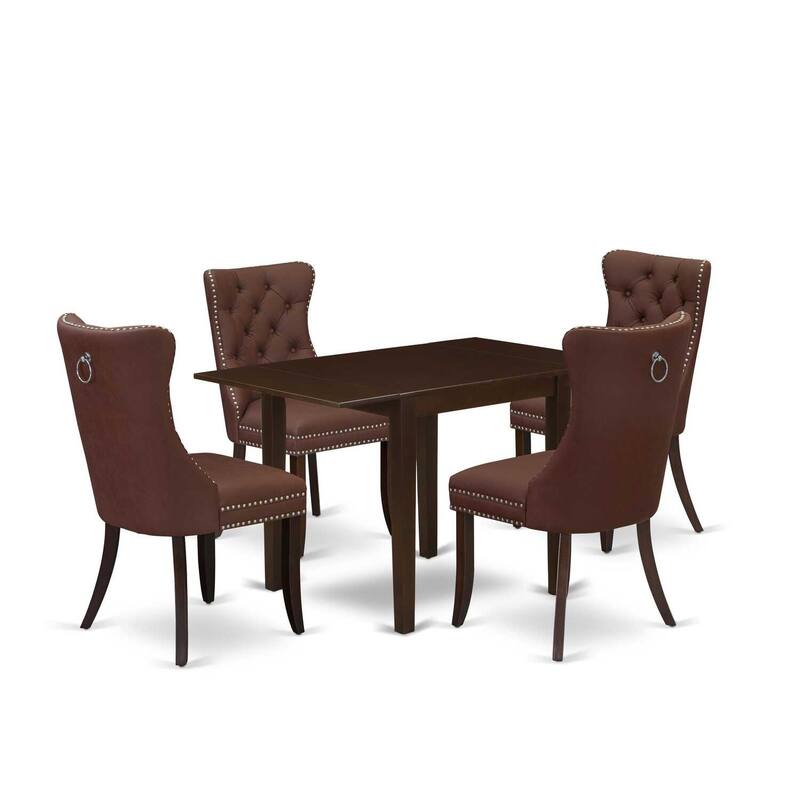 5-Piece Mahogany Finish Solid Wood Top - Rectangular Upholstered Dining Room Set (Seats-4)