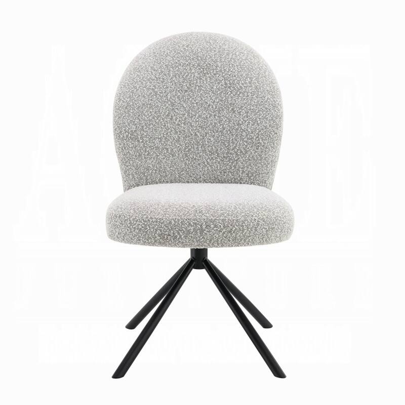 Veton Swivel Side Dining Chair Set of 2, Gray Boucle, Black Metal Base