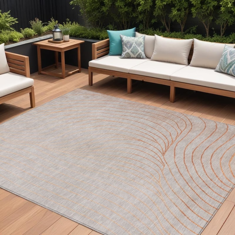 HomeRoots Abstract Transitional Rectangle Outdoor Rug - 8' X 10'