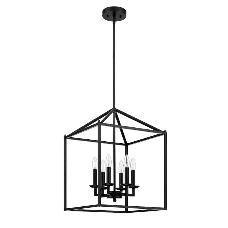 6-light pendant with black finish and steel cage shade