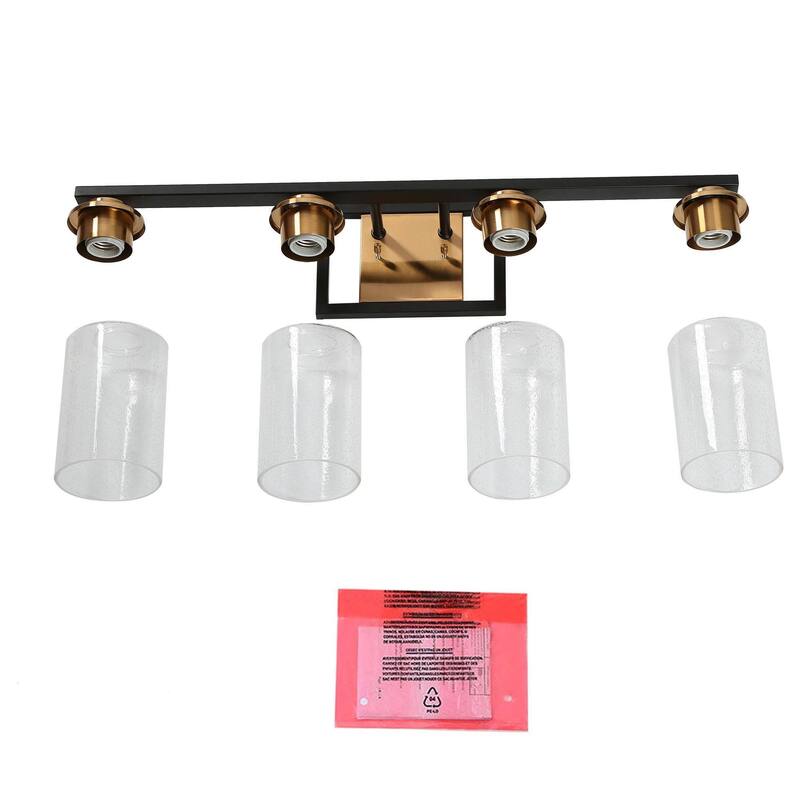 2/3/4-Light Modern Black Gold Bathroom Vanity Lights Seeded Glass Wall Sconces