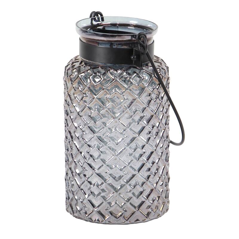 Glass Textured Candle Lantern - Black - Roche River Decor