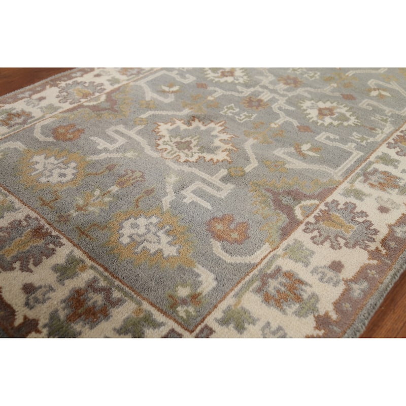 Gray Geometric Oushak Indian Accent Rug Handmade Wool Carpet - 3'1"x 5'2"