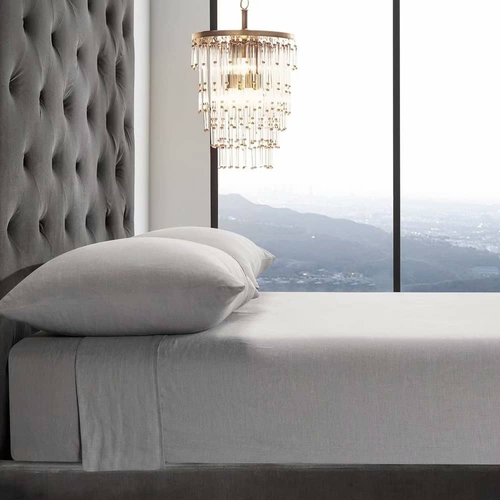 WHOLINENS Stone Washed French Linen Sheets Set 16 Inches Pocket