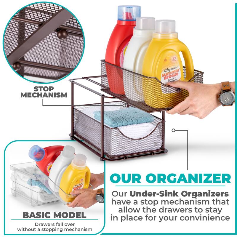 Sorbus 2 Tier Under Sink Bathroom Organizers and Storage (2 Pack) - 14" L x 9.3" W x 12.25" H
