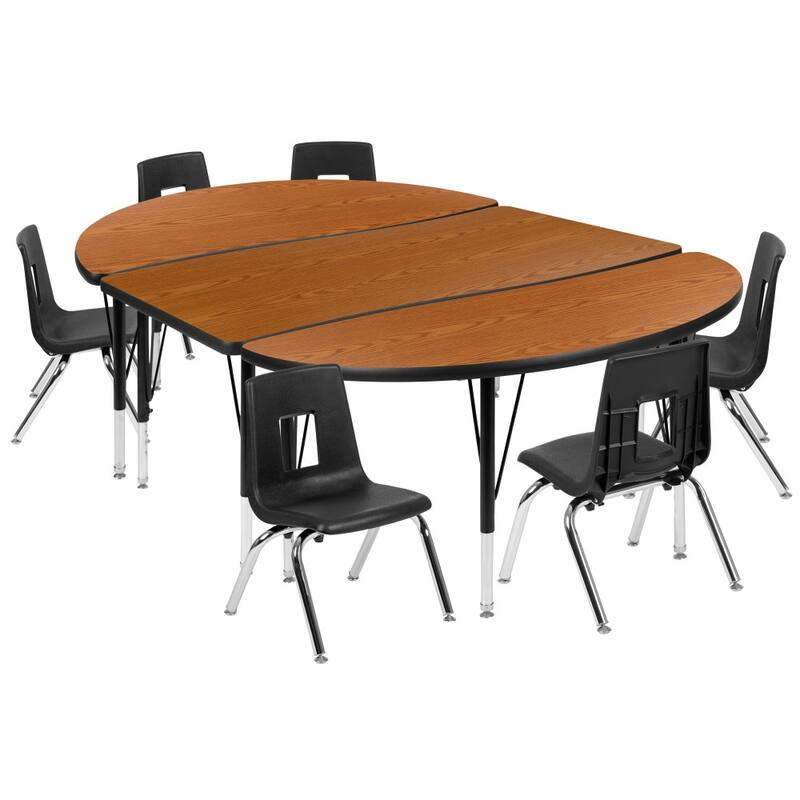 76" Oval Wave Flexible Laminate Activity Table Set with 14" Student Stack Chairs - 76"D x 47.5"W x 16.25" - 25.25"H