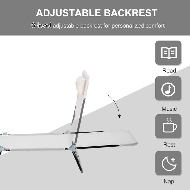 Outdoor Foldable Chaise Lounge Chair Pool Mesh Seat with Adjustable Backrest and Padded Headrest for Beach Yard Patio