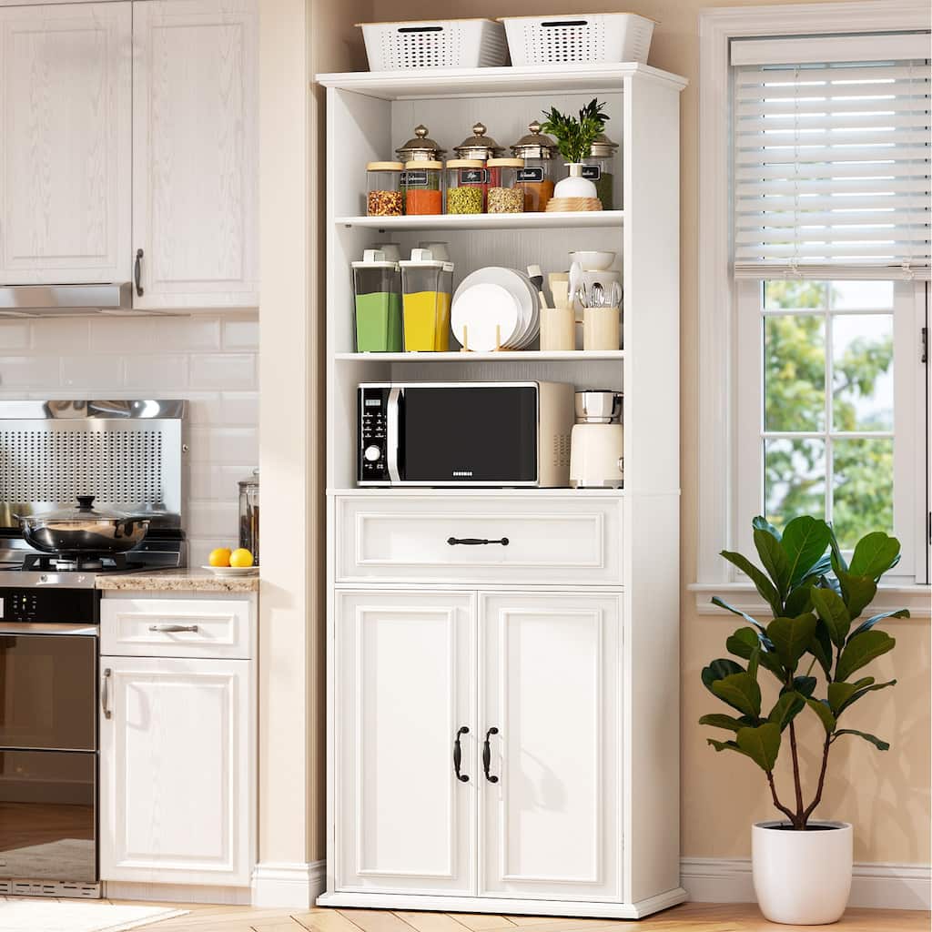 Farmhouse 25'' Kitchen Pantry Cabinet with Drawer ＆ Doors, Freestanding Cupboard with Storage Shelves for Kitchen, Dining Room