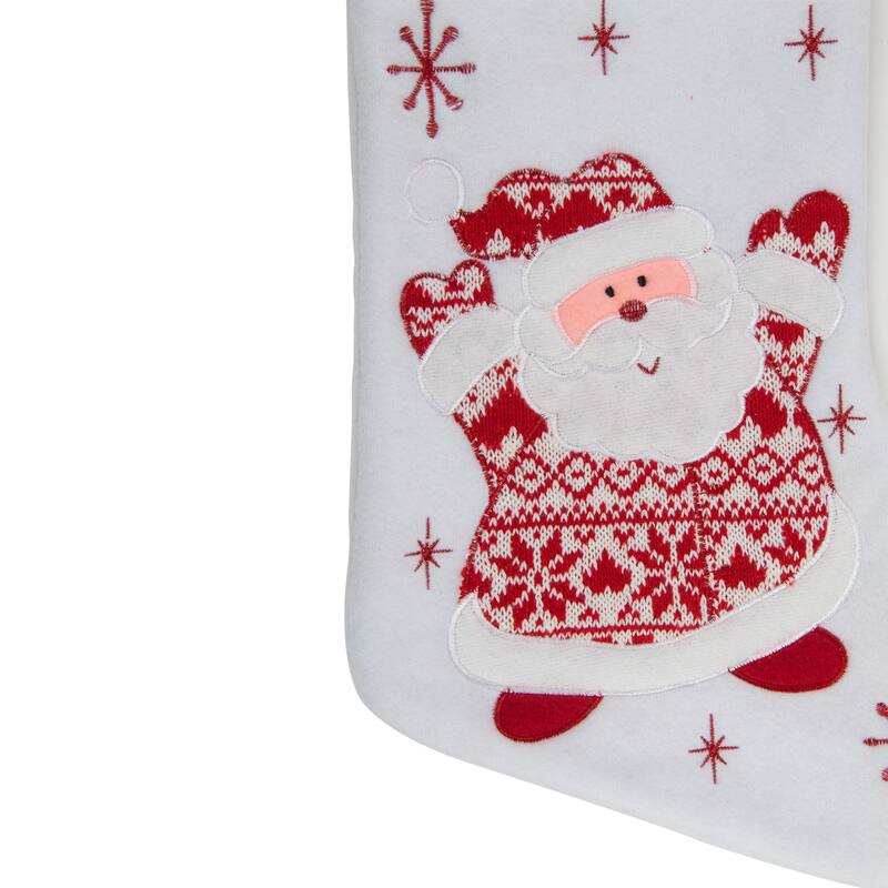 19" Red White "Let It Snow" Santa Claus Embroidered Christmas Stocking