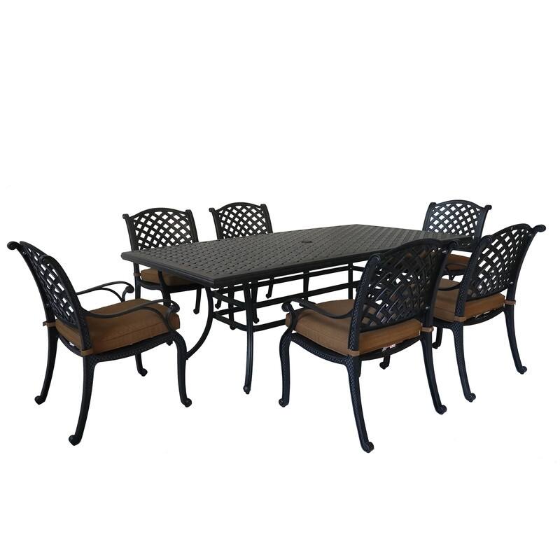 Ventura Cast Aluminum 7 Piece Rectangular Dining Set with 6 Arm Chairs