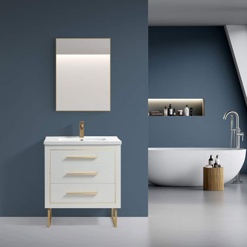 LaLa 30" Single Vanity Set - White with Brass Trim