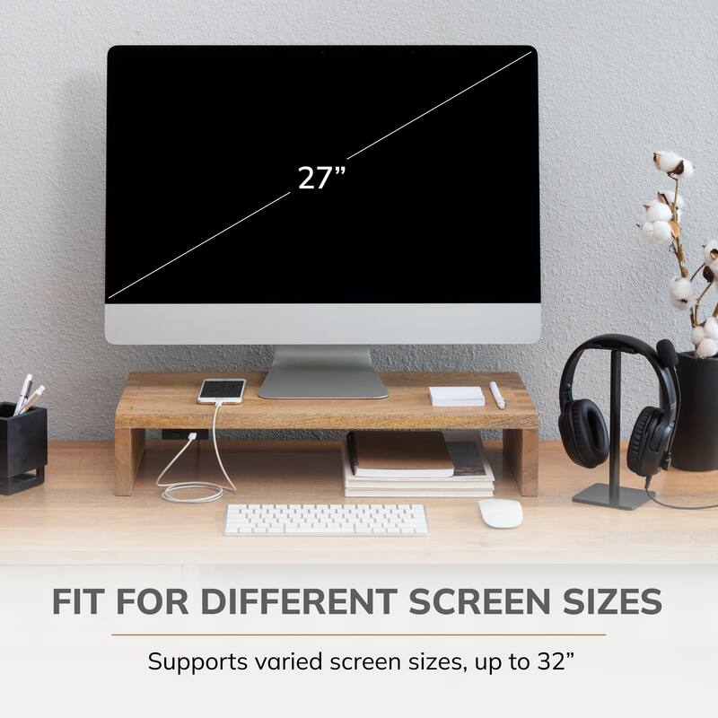 Jani Wood Monitor Stand Riser Desk - Ergonomic Design Stand, Desktop Organizer Table for Home, Office Workspace, Gaming Desk